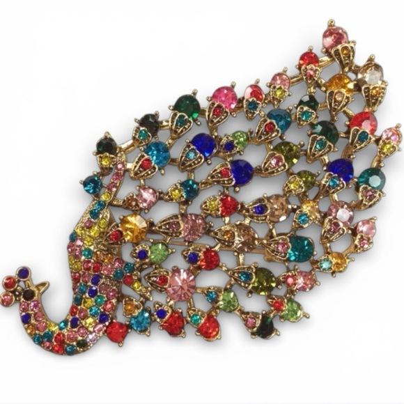 Regal Peacock Brooch & Pendant – Gold‑Tone with Multicolor Rhinestones – NWT - Picture 4 of 11